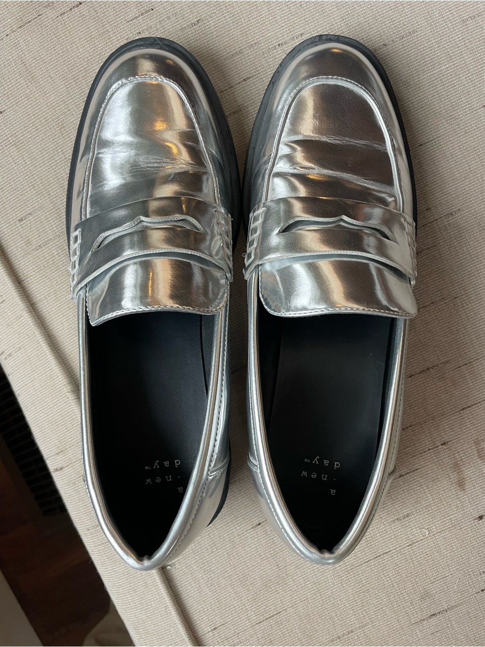a new day Women's Metallic Silver Penny Loafers